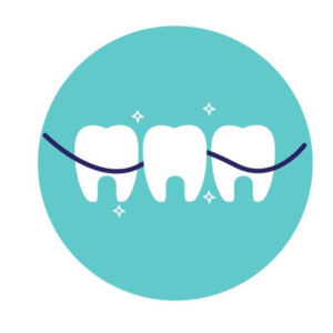 Dentista em santa Maria, imagem da logo redonda com fundo verde piscina, desenho de 3 dentes com fio dental entre eles