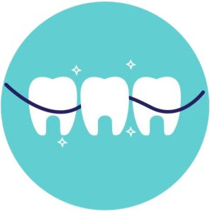 Dentista em santa Maria, imagem da logo redonda com fundo verde piscina, desenho de 3 dentes com fio dental entre eles