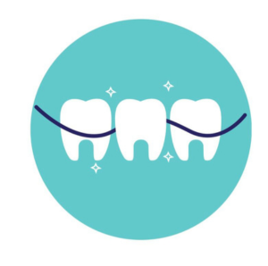 Dentista em santa Maria, imagem da logo redonda com fundo verde piscina, desenho de 3 dentes com fio dental entre eles